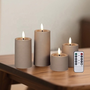 Trang trí nội thất màu nâu hiệu ứng 3D Pin hoạt động nhựa mỏng đèn <span class=keywords><strong>LED</strong></span> <span class=keywords><strong>Flameless</strong></span> nến với 10-Key hẹn giờ từ xa - Product Image 1