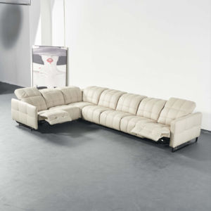 Canapé Chesterfield moderne trois places extensible en cuir véritable avec fonction massage et structure métallique - Product Image 1
