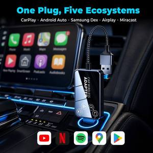 อะแดปเตอร์ไร้สาย CarPlay & <span class=keywords><strong>Android</strong></span> Auto แบบเสียบใช้งานได้ทันทีสำหรับ iPhone 6+ iOS 10+ พร้อมการรับประกัน 1 ปี - Product Image 1