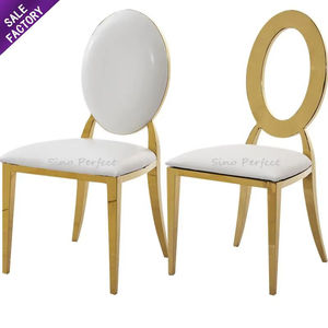 Chaises de réception de mariage au design simple, ovales, à dossier haut, avec cadre en acier inoxydable de luxe et décoration en tissu - Product Image 6