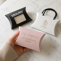 Perruque logo personnalisé avec poignée de ruban, boîte d'oreiller en papier laminé brillante, emballage de mèches, logo personnalisé, pièces