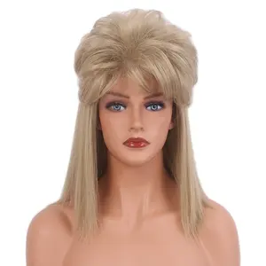 Grosir Ekstensi Rambut & Wig 70S Vintage Cosplay Pesta Hippie Goyang Hot Mullet Wig Rambut Sintetis untuk Wanita