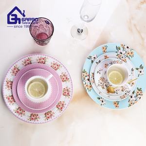 Vente en gros 24 pièces ensemble de table en céramique personnalisé <span class=keywords><strong>vaisselle</strong></span> bol et assiette ensemble de <span class=keywords><strong>vaisselle</strong></span> en grès bon marché pour le <span class=keywords><strong>service</strong></span> de fête de mariage - Product Image 1