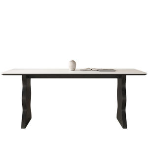 Mesa de comedor rectangular minimalista moderna de madera maciza, color blanco y negro, con estructura estable de madera de fresno para comedor. - Product Image 4