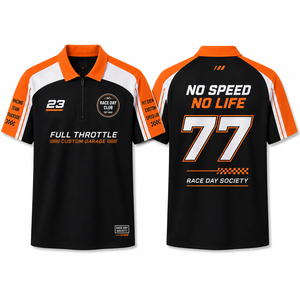 Polo de manga corta para equipo de carreras, con bloques de color y gráfico personalizado de Full Throttle, para fanáticos del automovilismo. - Product Image 4