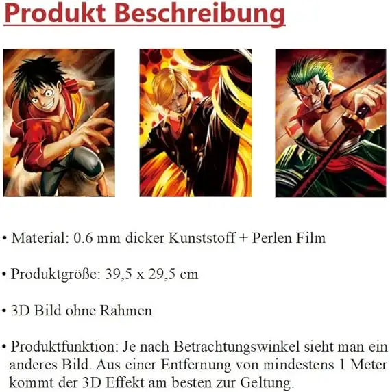 Manufacturers ODM Custom printed best Gift For Kids 3d Tradition Anime Flip Wall Poster One Piece Monkey D Luffy