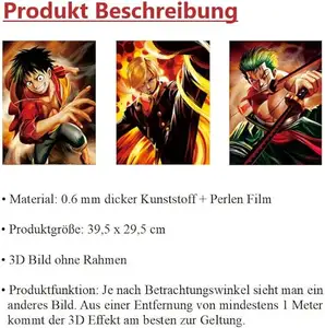 Manufacturers ODM Custom Printed Best Gift For Kids 3d Tradition Anime Flip Wall Poster 1 Piece Monkey D Luffy