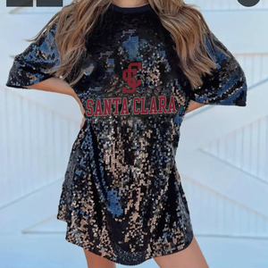 Logotipo personalizado Team Spirit Top SCU Inspirado Lentejuelas Túnica Vestido <span class=keywords><strong>Santa</strong></span> <span class=keywords><strong>Clara</strong></span> Lentejuelas Camiseta Vestido Gameday Lentejuelas Jersey Vestido - Product Image 5
