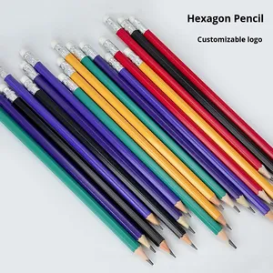 In-Stock 7 inch gỗ bạch dương HB bút chì Laser khắc logo màu lục giác Thùng sinh viên/trẻ em phác thảo & viết Bộ - Product Image 2