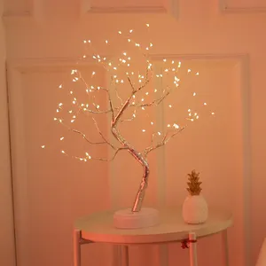 Luz de led para árvore de bonsai, luz de led em forma de árvore de fadas 108 branco e prateada