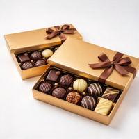 Boîte d'emballage de luxe en or pour chocolats avec nœud en satin, coffrets cadeaux rigides vides pour confiseries et pralines, pour acheteurs en gros