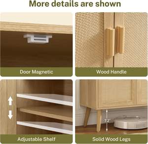 Gabinete de ratán, gabinete de buffet de aparador con 2 estantes y puertas, gabinete de almacenamiento bohemio, gabinete de acento - Product Image 6