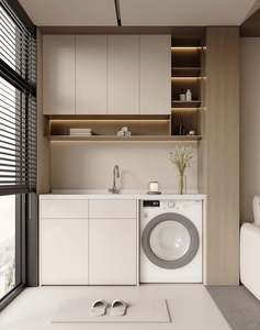 Mueble Moderno de Madera Maciza para Lavadero con Lavadora y Diseño Elegante - Product Image 1