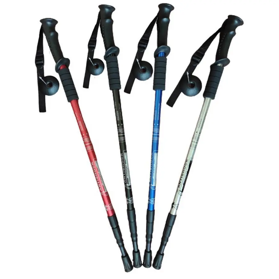 Aluminum Alloy Shock Proof T Handle Four Sections Of Hiking Stick Crutch Outdoor Walking Stick Travel Supplies