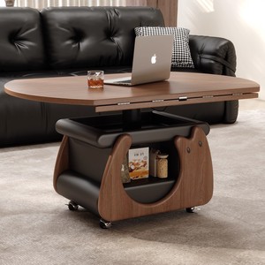 Tavolino da Caffè Circolare Moderno e Minimalista con Cassetti in <span class=keywords><strong>Legno</strong></span> di Noce, Tavolino Mobile con Spazio di Archiviazione per Soggiorno - Product Image 1