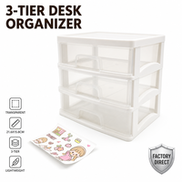 Boîte de rangement de bureau transparente Yunuoxi PP à 3 niveaux, 21,6 cm x 15,8 cm, organiseur de tiroirs transparent avec autocollants, vente en gros d'usine
