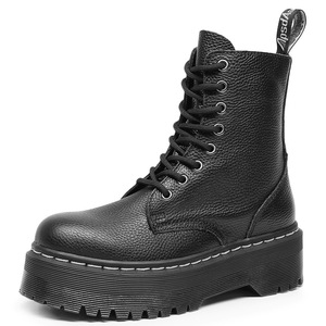 Bottes locomotive à semelle épaisse à 8 trous avec fermeture éclair latérale pour femme Bottes courtes laquées à motif lotus - Product Image 5