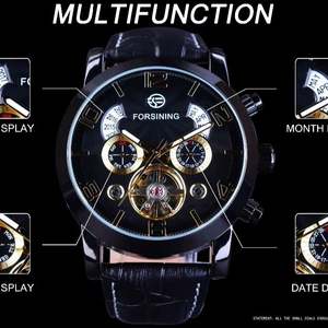 Reloj Forsining Tourbillon Fashion Wave Negro Dorado, Multifunción, Automático, Mecánico, para Hombre, Marca de Lujo - Product Image 1