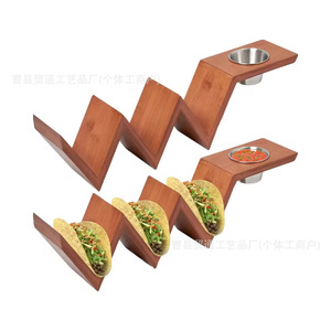 Taco Holder Wooden V Shape With <b>Sauce</b> Bowl For Party Dining Table Storage Rack - Product Image 3
