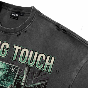 T-shirts pour hommes en coton délavé à l'acide, respirants, avec impression personnalisée Future Intelligence, coutures droites, manches courtes, col rond - Product Image 6