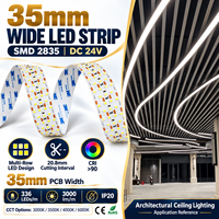 Bande LED 24V SMD 2835 Haute Densité, Ruban LED 35mm de Large sur PCB, 336 LED par Mètre, IRC>90 pour Éclairage de Plafond et d'Armoires
