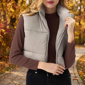 Chaleco Acolchado Ligero y Ecológico para Mujer, Chaqueta sin Mangas de Poliéster para Invierno, Cálida, Cortavientos, con Cierre Frontal, Estilo Casual - Product Image 3