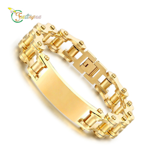 Bracelet chaîne de vélo en acier inoxydable plaqué or PVD de 14 mm pour homme, style hip-hop, personnalisé, chaîne de moto - Product Image 1