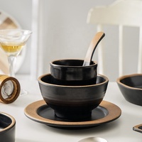 Ensemble de vaisselle en mélamine en gros, vaisselle durable, ensemble de plats et de bols, 10 pièces, ensemble de vaisselle noire pour hôtel et restaurant