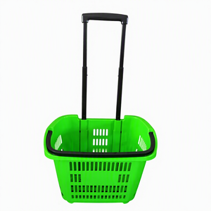 Keranjang Belanja Plastik Warna Kustom dengan Roda dan Gagang Teleskopik untuk Supermarket/Toko Kelontong - Product Image 4