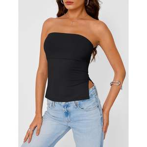 Trendy Women's Strapless Crop <b>Tops</b> Queen Tube <b>Bandeau</b> Summer Y2K Active <b>Tops</b> with Side Split Cute Sleeveless <b>Bandeau</b> - Product Image 2