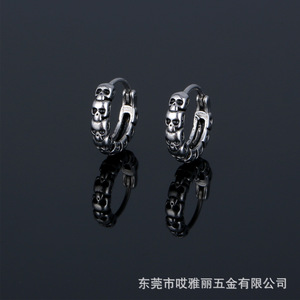 Pendientes de aro con diseño de esqueleto, acero inoxidable, plata tibetana, estilo punk para hombre, 1 par - Product Image 3
