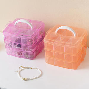 Caja organizadora de joyas portátil, 18 compartimentos, apilable, con tapa, para almacenamiento en escritorio, colores rosa y azul - Product Image 2