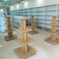 Étagère d'affichage en bois à plusieurs niveaux double face de l'usine DSP Vietnam pour supermarché, épicerie, magasin de détail