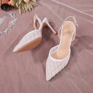 QuiteS 2026 nouveau Style sangle arrière ouverte talons hauts respirant sirène dentelle Sequin bout pointu <span class=keywords><strong>sandales</strong></span> chaussure de fête de mariage pour les femmes - Product Image 4