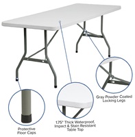 6ft 180cm Table Pliable Blanc Jardin Moulé Meubles Pliant Rectangulaire Table À Manger pour La Maison De Haute Qualité