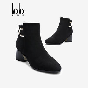 حذاء حريمي أسود بكعب عالٍ سميك بنمط غربي عصري بسحاب للخريف والشتاء للعمل - Product Image 1