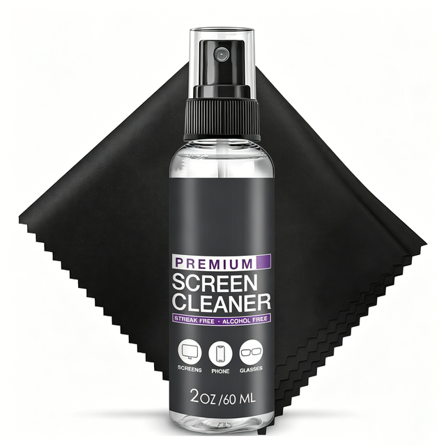 Streak-Free Eco-Friendly 60ml Screen Cleaning Solution Kit with Spray Microfiber Cloth for Phone Laptop TV Car Screen Glasses