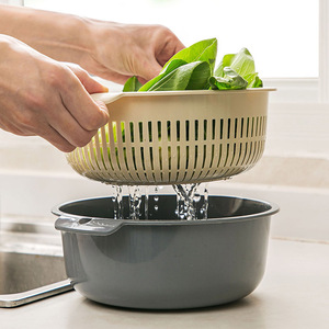 Double Layer Drain <b>Basket</b> Round Vegetable Fruit Washing Colander Kitchen Sink Strainer Set - Product Image 2