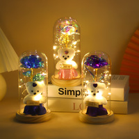 Cadeau de Noël, de la Saint-Valentin ou d'anniversaire, rose éternelle à LED, mini ours galaxie, roses éternelles dans un dôme en verre