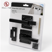 Kit de loquet de porte moderne en acier noir avec poignée carrée, vis de fixation pour porte de remise, portail extérieur et rangement