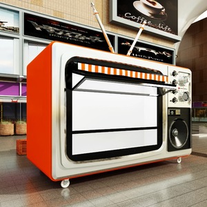 Carrito expendedor en forma de TV Retro <span class=keywords><strong>gigante</strong></span> de diseño libre de acero inoxidable para fábrica de aperitivos y condición de Evento de camping nuevo - Product Image 1