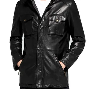 custom black mens motorcycle leather jacket lamb skin man real leather jacket