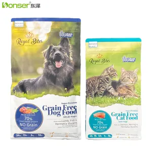 Pet Food Packaging 3kg OEM Custom Printing PE Recycled Eco Friendly Square Bottom Ziplock Pet Food Plastic Bag For Dog Cat Food