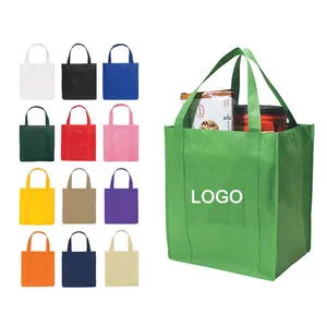 批发便携式购物袋，可重复使用的环保无纺布袋，定制徽标面料无纺布购物袋