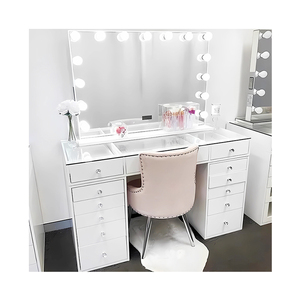 Sang trọng hiện đại đồ nội thất phòng ngủ holly gỗ bàn trang điểm bàn tủ quần áo màu hồng trang điểm Vanity Set với Glass gương và LED ánh sáng - Product Image 4