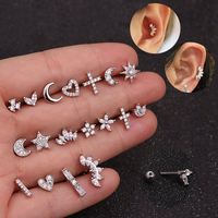 Boucle d'oreille en or 16g avec cravate à vis, motifs couronne, croix, cœur, fleur, étoile, lune, pour piercing hélix, rook, conch, tragus