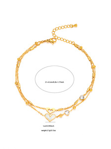 Chaîne <span class=keywords><strong>de</strong></span> <span class=keywords><strong>cheville</strong></span> double couche anti-ternissement plaquée or 18 carats avec fleurs, cœurs et papillons, <span class=keywords><strong>bracelet</strong></span> <span class=keywords><strong>de</strong></span> <span class=keywords><strong>cheville</strong></span> en acier inoxydable 2024 - Product Image 2