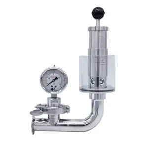 Sanitary Stainless Steel L Type Beer Equipment Specific Exhaust Valve With Threaded Pressure Gauge