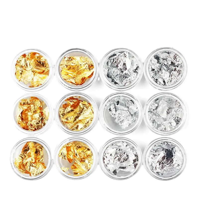 12Boxes Gold Silver Colorful Nail Art Foil Paper Irregular Aluminum Nail Sticker Accessories Glitter Gel Polish Nail Decoration