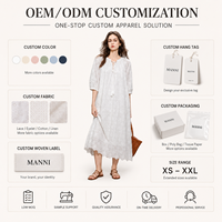 Vestido Personalizado para Mujer, Ropa Personalizada, Blanco, Bordado, Corte Holgado, Casual, Verano, Midi